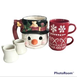 Snowman Mug & Snowflake and Candy Cane Mugs with Mini Servers. NEW & USE…